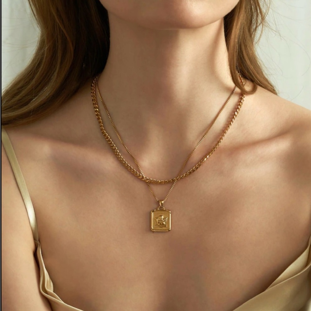 New 18k Gold Stainless Steel Angel Pendant Necklace